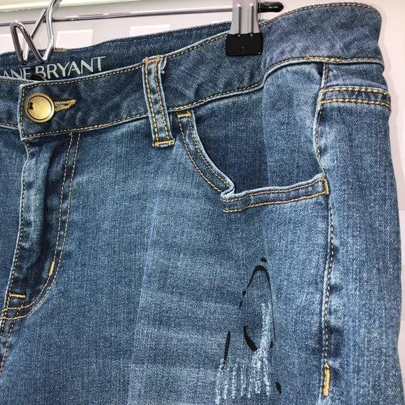 🎉3HP🎉 LANE BRYANT Low Rise Boyfriend Jeans Distressed Deconstructed Stretch 16 - Picture 7 of 16